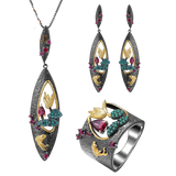 Natural Gemstones, Gold Plated, 925 Sterling Silver Handmade Necklace, Ring and Earrings Set