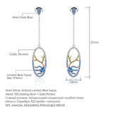 Natural London Blue Topaz Gemstone, Gold Plated, 925 Sterling Silver Handmade Drop Earrings