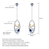 Natural Blue Sapphire Gemstone, Gold Plated, 925 Sterling Silver Handmade Drop Earrings