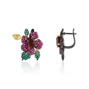 Natural Garnet Amethyst Gemstone, 925 Sterling Silver Clip Earrings