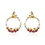 Natural Red Garnet Gemstone, Gold Plated, 925 Sterling Silver Drop Earrings