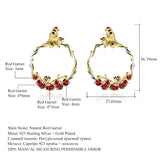 Natural Red Garnet Gemstone, Gold Plated, 925 Sterling Silver Drop Earrings