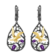 Natural Amethyst Gemstone, Gold plated, 925 Sterling Silver Handmade Drop Earrings