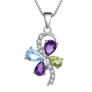 Amethyst Topaz Peridot, 925 Sterling Silver Pendant Necklace