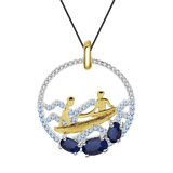 Natural Sapphire Gemstone, Gold Plated, 925 Sterling Silver Handmade Necklace