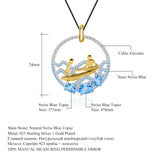 Swiss Blue Topaz Gemstone, Gold Plated, 925 Sterling Silver Handmade Necklace