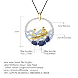 Natural Sapphire Gemstone, Gold Plated, 925 Sterling Silver Handmade Necklace