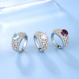 Natural Sky Bue Topaz/Ruby Gemstones/Cubic Zirconia, 925 Sterling Silver Ring