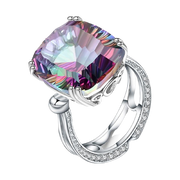 Natural Rainbow Mystic Quartz Gemstone, 925 Sterling Silver Ring